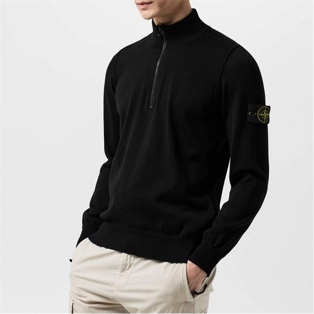 Stone Island Quarter Zip Knit Sweater - Black